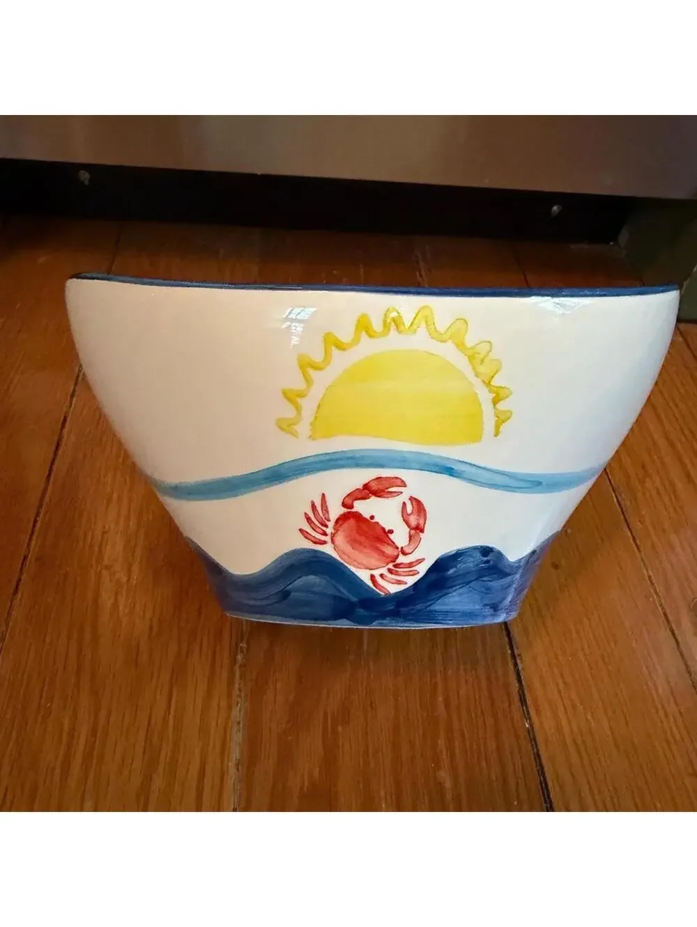Sur La Table deep dish ceramic bowl and serving tray beach crab scene Vintage